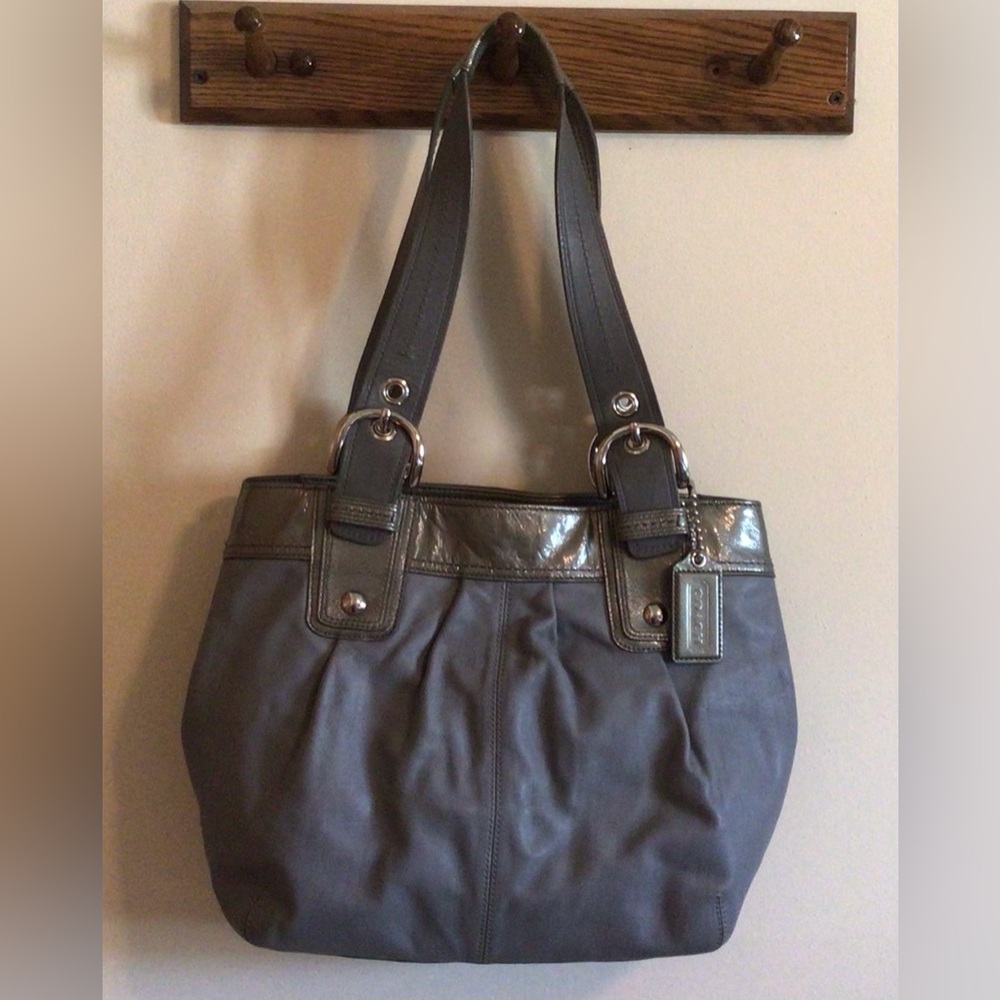 COACH Gray Leather Bag with Silver Metallic Trim